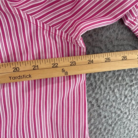 Chicos Shirt Womens 3 US Extra Large Pink Striped No Iron Button Up 3/4 Sleeves - Picture 8 of 9